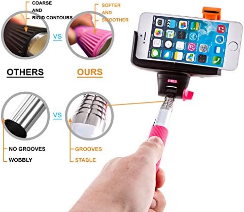PTDC Selfie Monopod Stick with Built-in Wireless Bluetooth Remote Shutter, Pink Arm Extender, Pole Charger | for Iphone 6 6plus 5s 5c 5 4s 4, Samsung S3 S4 S5 S6 Note 4 3 2 and Other Bluetooth Smartphones