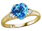 1.84 cts Genuine Heart Shape Blue Topaz and Diamond Ring - 14kt White or Yellow Gold