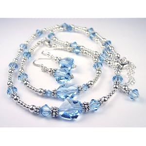 3 Piece Set in Sterling Silver - Aquamarine March Birthstone 3 Piece Set:... by
