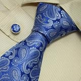 S3045 Designer Hand Made Silver Blue Paisleys Pattern Necktie Cufflinks Set Ties for Men Jacquard Woven Pure Silk Mens Tie and Cuff Links Gift Tie Set