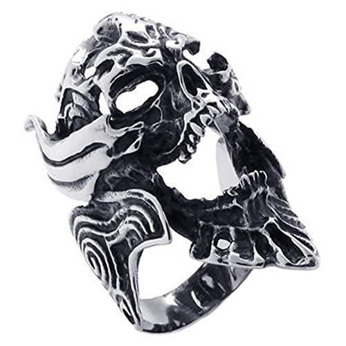 KONOV Gothic Casted Skull Stainless Steel Biker Mens Ring, Silver Black