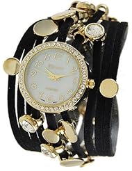 Geneva Platinum 12956512 Designer Inspired Womens Rhinestone Multi-strand Wrap-around Watch-BLACK/GOLD