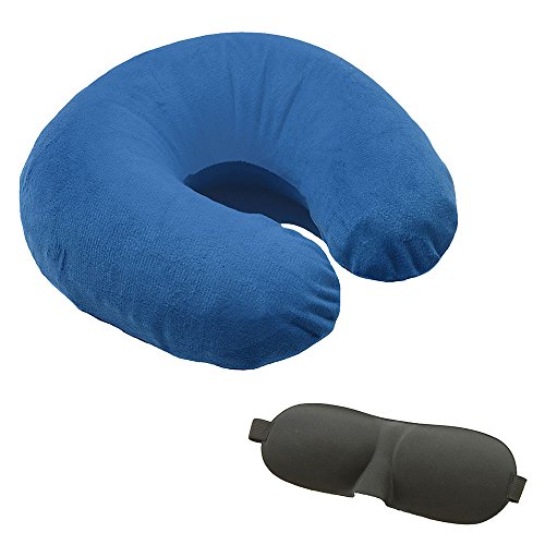 Dream Therapy（ドリームセラピー）トラベルエアーネックピロー 洗えるカバー アイマスク 収納ポーチ 付き ブルー