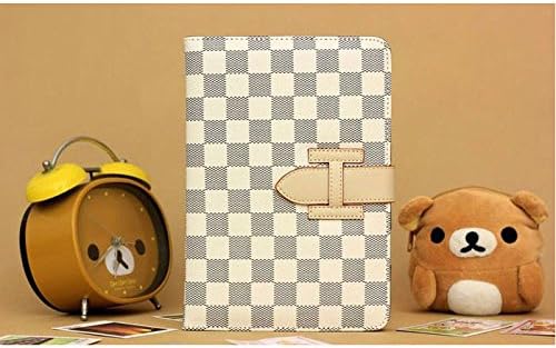 Luxury DELUXE Grid Back Case with Deluxe Checker Pattern Flip Cover Leather Case Wallet for APPLE IPAD MINI 1 2 LV15 WHITE BROWN BLACK (WHITE)