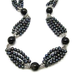 HinsonGayle Luna Black Pearl, Agate and Silver Necklace by