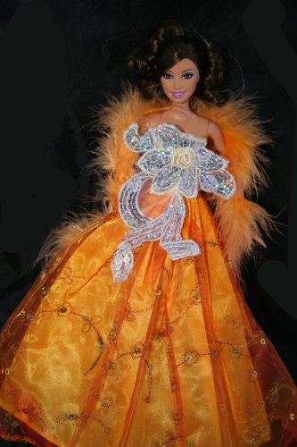 Orange Barbie Sized Doll Party Dress
