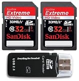 SanDisk Extreme SD 64 GB (32GB x2) Video SDHC Flash Memory Card with Everything But Stromboli (tm) Card Reader