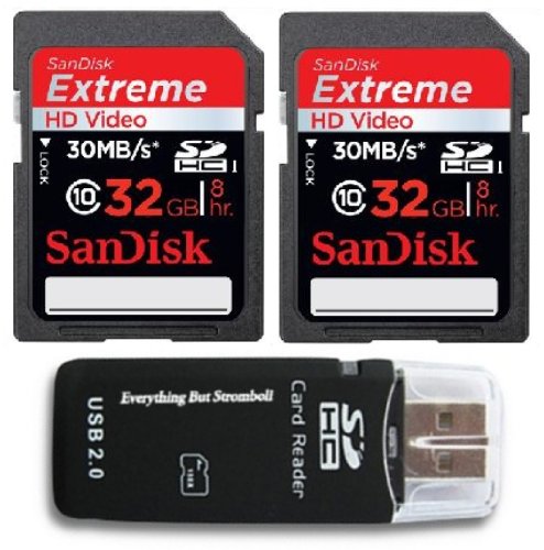 SanDisk Extreme SD 64 GB (32GB x2) Video SDHC Flash Memory Card with Everything But Stromboli (tm) Card Reader