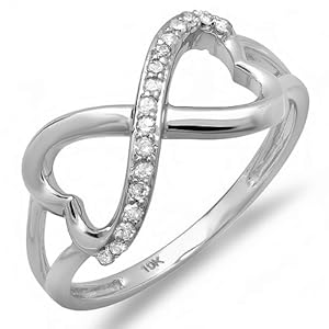 0.15 Carat (ctw) 10k White Gold Round Diamond Ladies Promise Two Double Heart Infinity Love Engagement Ring (Size 7)