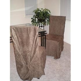 Set of 6 Micro Suede Dining Chair Covers Slipcovers - Brown
