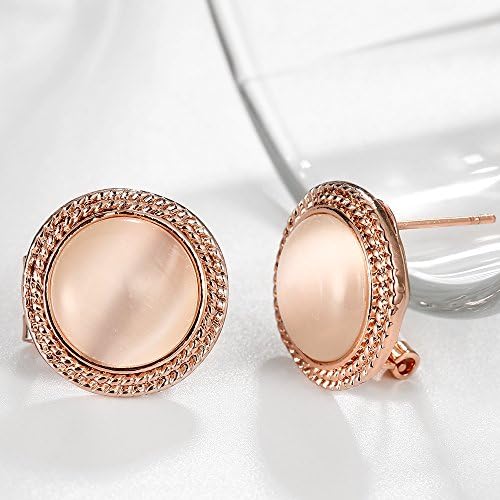 Rose Gold-tone Polished Elegant Round AAA Created Opal Stud earrings "Mermaid Tears"