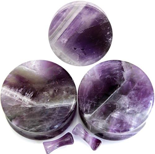 Pair Of Double Flare Organic Natural Amethyst Stone Ear Plug Piercings (1inch (25mm)