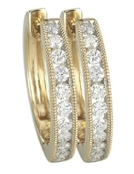 14K Yellow Gold 0.98ct Stylish Single Row Channel Set Diamond Hoop Earrings