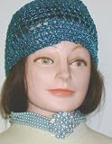 Ncpm107, Jade Color Cultured Pearl and Quartz Chocker Necklace and Matching Earrings for Women and Teens Offered in Combination with Hand Crocheted Metallic Turquoise Gimp Skull Cap