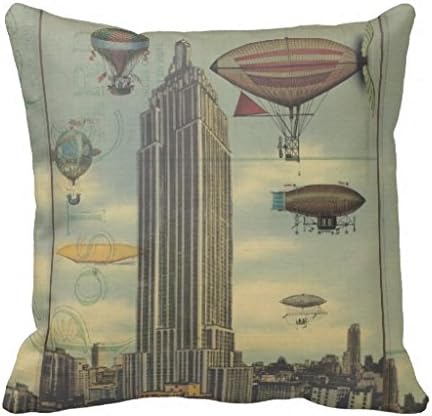 Steampunk Airships In The Sky Over New York City Pillow Case 18" * 18"