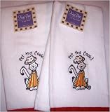 Pet the Cook Cat Embroidered Kitchen Tea Towels Set/2