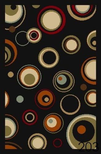 NEW Circles Black Modern Design Rubber backed non-slip Area Rug Carpet 3x5