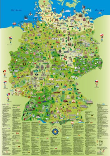 Kr&uuml;ger & Sch&ouml;nhoff Illustrierte Deutschlandkarte f&uuml;r Kinder und Erwachsene. Poster