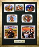 Old-time Cigar Labels Art - 3d Collage Display with Metal Plate on Black