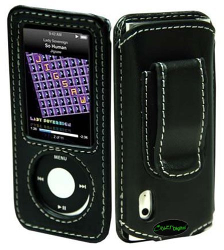 CrazyOnDigital Premium Black iPod Nano 5th Generation Leather Case. CrazyOnDigital Retail Package