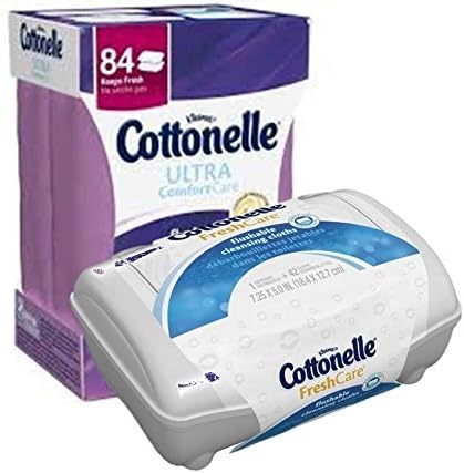 Cottonelle Fresh Care Flushable Moist Wipes Tub Dispenser with Cottonelle Flushable Cleansing Cloths Refills (84 Count) Bundle