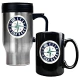 Seattle Mariners Primary Logo Stainless Steel Travel Mug and Black Ceramic Mug Set
