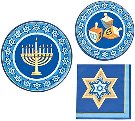 Hanukkah Inspirational Religious Party Supplies for 16 People: Dinner Plates Dessert Plates and Napkins 64 Piece Bundle