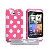 HTC Wildfire S Stylish Polka Dot Silicone Gel Patterned Case Cover And With Screen Protector Film Hot Pink White Spotsby Yousave Accessories