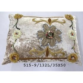 Decorative cushion cover or throw pillow from India- Cream color with floral sequin work,... by thisIndia