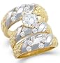 Size- 9 - 14k Two Tone Gold CZ Engagement Wedding Nugget His and Hers Trio Three Piece Ring Set Round Cut