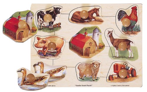 Childrens Toyshop  Toys : Large Wooden Farm Jumbo Knob 9-piece Puzzle