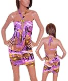 Sexy Lavender Print Celebrity Style Mini Party Cocktail Clubwear Dress with Yellow Stone Accent