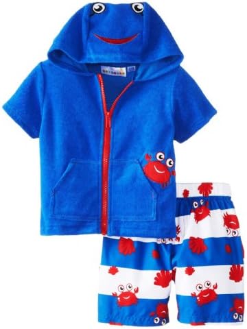 Wippette Little Boys' Toddler Crabby Two Piece Swimwear Coverup Set, Royal, 3T
