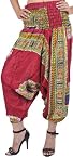 Cerise Harem Trousers with Printed Motiffs - Cotton