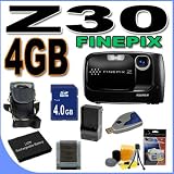 Fujifilm FinePix Z30 10MP Digital Camera w/3x Optical Zoom (Black) BigVALUEInc Accessory Saver 4GB Battery/Charger Bundle