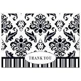 Black White Damask Thank You Notes