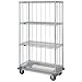 Quantum Storage Systems MD2436C47RE 4-Tier Wire Shelving Mobile Cart with 3-Sided Enclosure Using Rod and Tab, Dolly Base, Chrome Finish, 24" Width x 36" Length x 81" Height