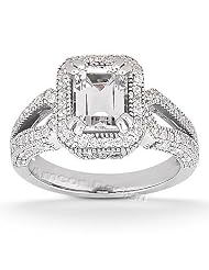 14k White Gold Emerald & Round Cut Diamond Promise Engagement Ring (1.45ct.... by