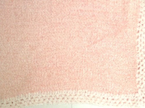 Bk1, Knitted on Hand Knitted Machine Pink Chenille Finished By Hand Crochet with Baby Pink Infant Girls Blanket