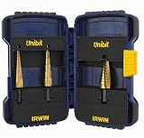 Irwin Industrial Tools 15502 Unibit 502T Titanium Nitrate Coated Step Drill Bit Set with Nylon Pouch, 3-Piece