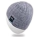 Mydeal Rechargeable Bluetooth Beanie Warm Soft Double Knitted Trendy Short Skully Hat Cap W/ Wireless Headphone Headset Earphone Speakerphone Mic for Sports Skating Hiking Camping Christmas Gift- Gray