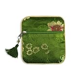 Tasseled Coin Pouch - Silk Brocade (Avocado Chrys Rose)