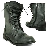 New Womens Military Buckle Flat Lace Up Ankle Boots Sz 3-8