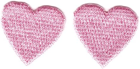 SET OF 2 PINK HEARTS (3/4") - Iron On Embroidered Patch - Heart-Miniature-Love
