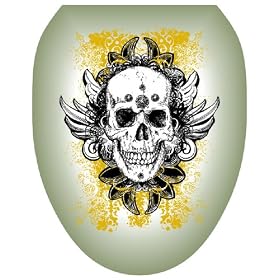 Toilet Tattoos TT-1116-O Skull Grunge Decorative Applique for Toilet Lid, Elongated
