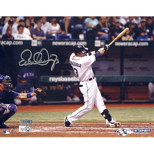 Steiner Sports MLB Tampa Bay Rays Evan Longoria White Jersey Swing Horizontal Signed Photograph