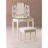 Hand Painted Vanity Table and Matching Stool Set w/Photo Frame