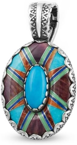Southwest Spirit Sterling Silver Turquoise Multi-Gemstone Channel Inlay Pendant Enhancer