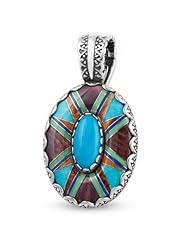 Southwest Spirit Sterling Silver Turquoise Multi-Gemstone Channel Inlay Pendant Enhancer