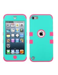 Wireless: Thousand Eight(TM) iPod touch 5 (5th generation) Heavy Duty Defender Tuff Hybrid Hard Case With Kickstand Case + [FREE Touch Screen Stylus] (TUFF case  Rubberized Teal Green/Electric Pink) - MYBAT